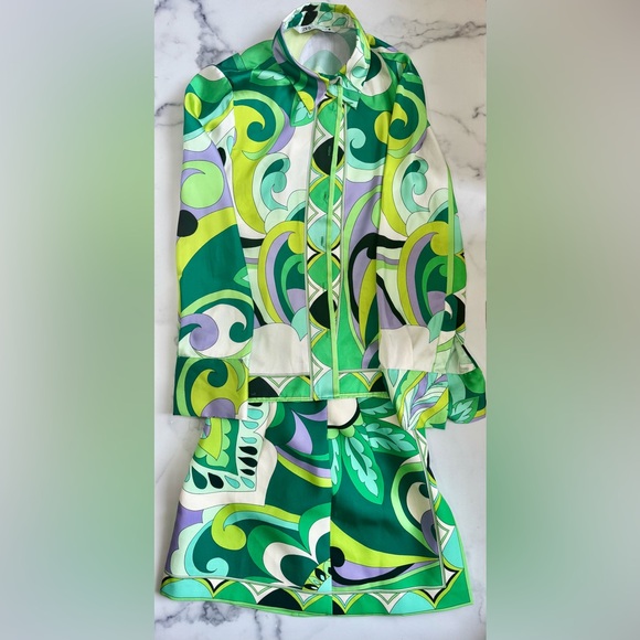 ZARA Retro Printed Co-Ord Set —Button-Down Blouse + High Waist Skirt, Small - Picture 8 of 9